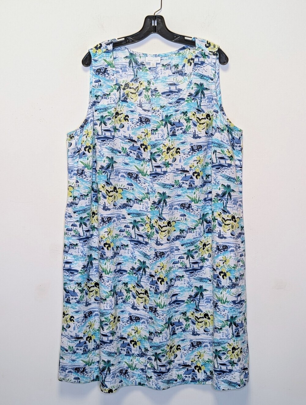 J. Jill Love Linen 100% Linen Scenic Beach Villa Shift Dress 2X Pockets